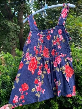Maurices Navy Tank Top with Red Floral Pattern